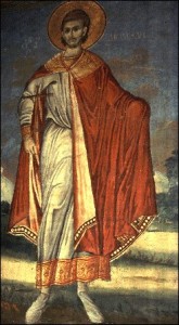 Freske af hellige Martyr Diomedes af Tarsus i Hilandar-klosteret på Athos.