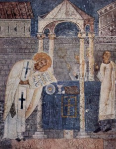 Fresko af hellige Basilios den Store, fra hellige Sophias Kirke i Ohrid, Makedonien.